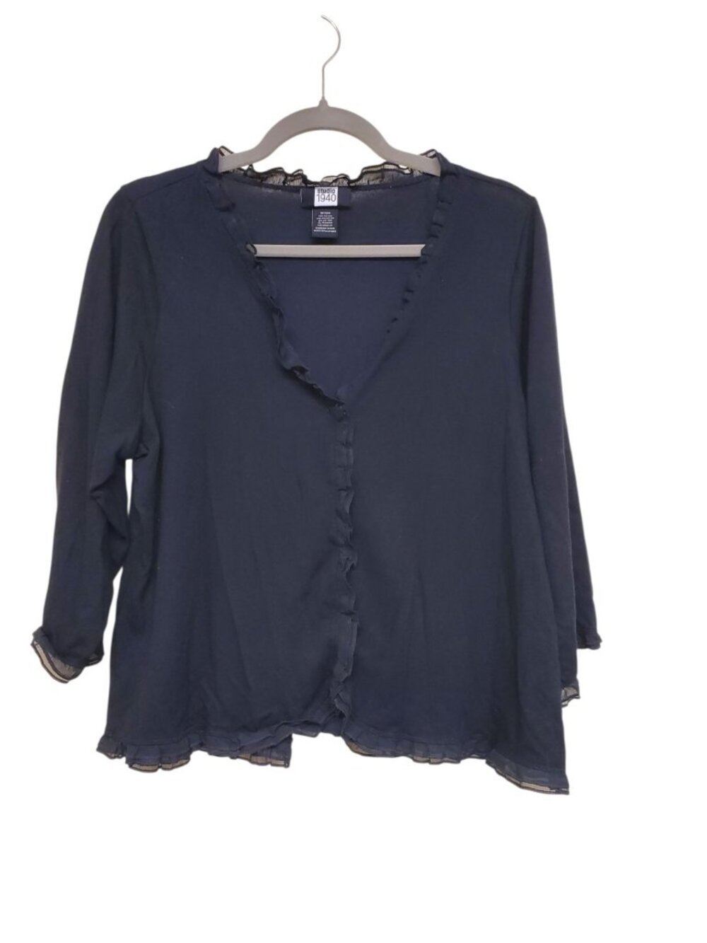 Studio 1940 Woman's Black Ruffle Button Up 3/4 Sleeve Cropped Bolero Plus 18/20W